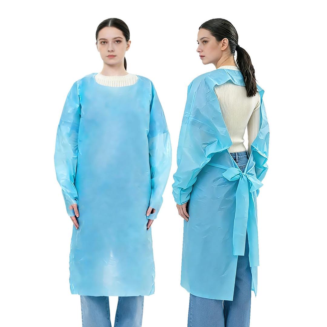 10 Pack Disposable PPE Gowns Isolation Waterproof CPE Gowns with Waist Ties Thumb Loops One Size Fits Most