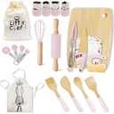 Wooden Cooking & Baking Set for Real Cooking, 32PCS Mini Knife Set Safe Montessori Kitchen Tools, Kitchen Knifes/Cutting Board/Apron with Storage Bag, Baking Utensils Christmas Gift for Little Chef