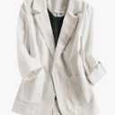 Womens Casual Solid Cotton Linen 3/4 Sleeve Short OL Work Blazer Jacket Coat 2XL