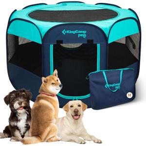 KingCamp Dog Playpen, Portable Foldable Cat Kitten Puppy Tent Crates 29"/36"/50" Pop Up Pet Playpen with Zippered Bottom & Cover for Indoor Outdoor Use (Medium, Green)