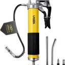 UTOOL Grease Gun, 8000 PSI Heavy Duty Pistol Grip Grease Gun Kit with 14 oz Capacity, 18 Inch Resin Flex Hose, 2 Basic Couplers, 2 Extension Rigid Pipes and 1 Sharp Type Nozzle, Argent Matte Finish (14oz with Standard Coupler Set, Black/Yellow)