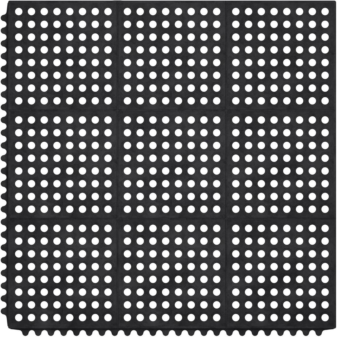 Ottomanson Heavy Duty Rubber Floor Mat Non-Slip, Waterproof, Easy to Clean Anti-Fatigue Mat for Commercial Kitchens, Restaurants, Workshops Oil Resistant, Hose Washable 36" x 36", Black