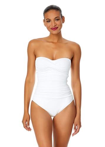 Anne Cole Women's Twist Front Shirred One Piece Swimsuit, White, 8 Anne Cole Women's Twist Front Shirred One Piece Swimsuit, White, 8