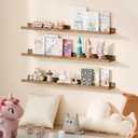 Upsimples Floating Shelves for Wall, 35.5 Inch Shelves for Decor Storage Set of 6, Wall Mounted Wood Shelf for Bedroom, Living Room, Bathroom, Kitchen, Long Picture Ledge Shelves, Brown