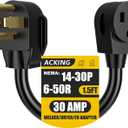 ACKING 1.5FT Welder Adapter Generator Cord 4 Prong NEMA 14-30P to 3 Prong 6-50R 240V Welder Dryer EV Charger Adaptor Power Cord Adapter ConnectorHeavy Duty STW 10AWG*3C 250V 12500 Watt