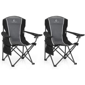 ALPHA CAMP Oversized Camping Folding Chair - Heavy Duty Steel Frame Support 350 LBS, Collapsible Padded Arm With Cup Holder, Quad Lumbar Back, Portable for Outdoor/Indoor, X-Large