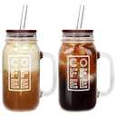 ANOTION Mason Jar Iced Coffee Cup with Handle, 24oz Regular Mouth Mason Jars with Lid and Straw Glass Coffee Drinking Glasses Tumbler Reusable Cups Bottles for Travel Office Home, 1