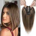 REECHO Real Human Hair Topper, 10 inch Women Hair Toppers for Thinning Hair, 100 Percent Human Hair Large Coverage Natural Hairpiece Wiglet, Standard Base 3.5"x2", Chestnut Brown with Highlights