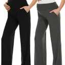 Ecavus Women's Maternity Wide/Straight Versatile Comfy Palazzo Lounge Pants Stretch Pregnancy Trousers with Pockets (X-Large)