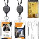 Badge Holder Retractable Clip Heavy Duty Carabiner Badge Reel Keychain with Lanyard ID Cards Holder(2 Pack)