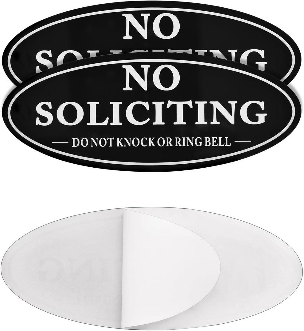Kichwit 2 Pack No Soliciting Sign for Door, Do Not Knock or Ring Bell Sign, Black, 2.8 x 7, Keeps Unwanted Visitors Away