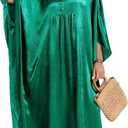 Bsubseach Women's Plus Size Kaftan Dresses Sparkly Glitter V Neck Swimsuit Coverup Beach Maxi Silky Caftans Loungewear (Green)