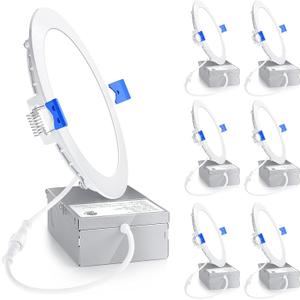 Ensenior 6 Pack 6 Inch LED Recessed Light, Dimmable, 5000K Daylight, 1200LM High Brightness, 12W 120V, 2 Pin, ERL-12X-ETL, Damp Rated, Ultra-Thin Canless Wafer Ceiling Light - ETL & FCC & IC