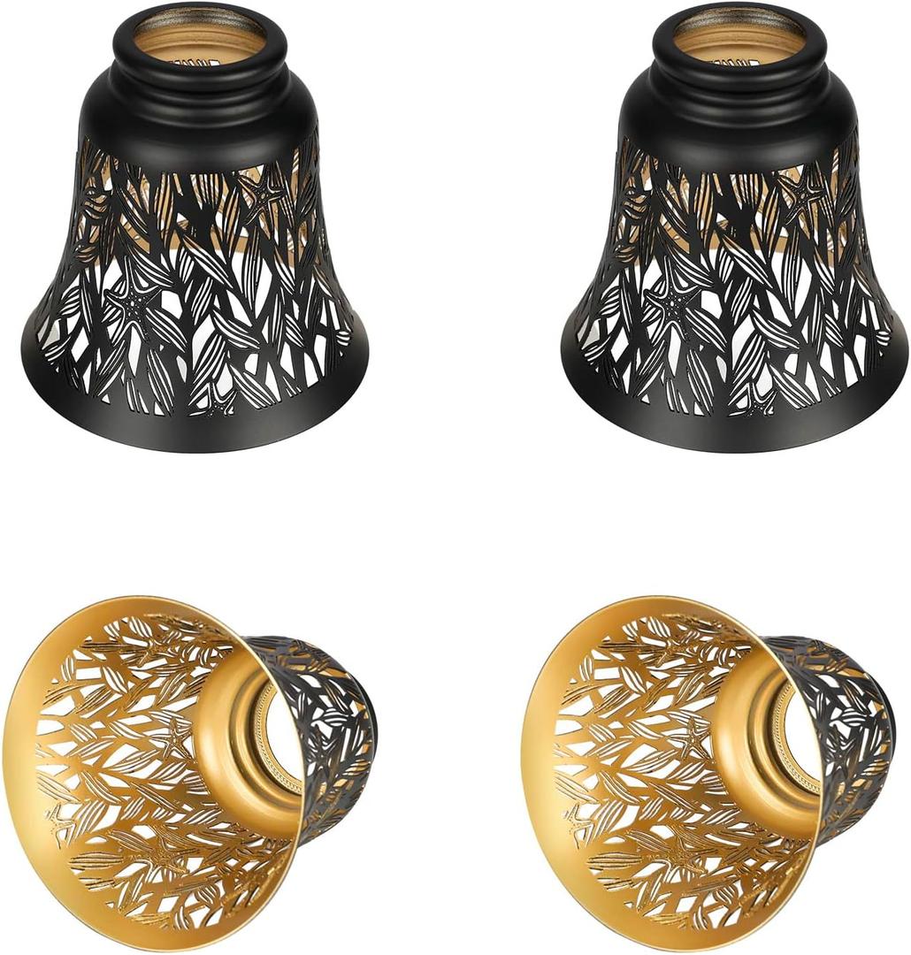 Ceiling Fan Light Covers, 4 Pack Pendant Light Shade Replacement with 1-5/8" Fitter, ALUCSET 4.5" Height and 4-3/4" Diameter, Metal Bell Shaped Cover for Chandelier Pendant Light Wall Sconces Series