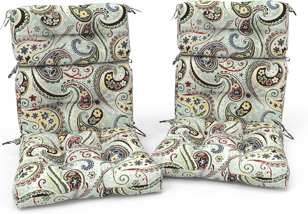 Outdoor High Back Patio Chair Cushions, Fade Resistant & Waterproof Tufted Seat and Back Cushions for Patio Furniture, Patio Chair Cushions 44x22 Inch, Set of 2, Paisley Lightcyan, 44"x22"x4"