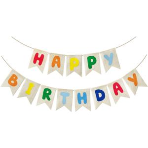 Pre-strung Burlap Happy Birthday Banner, Assembled Colorful Birthday Banner Sign for Women Girls boys Birthday Party Decorations