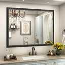 SMIROR 40x30 Inch Matte Black Bathroom Mirrors for Over Sink, Metal Framed Vanity Mirror for Wall, Rectangular, Right Angle Corner, Thick Frame, Tempered Glass (Horizontally/ Vertically)