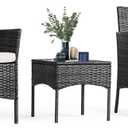 Sweetcrispy Patio Furniture Set 3 Pieces, Outdoor Furniture with Soft Cushion and Glass Table, All Weather Manual Weaving Wicker Rattan Patio Chairs for Garden, Terrace, Porch, Lawns, Black