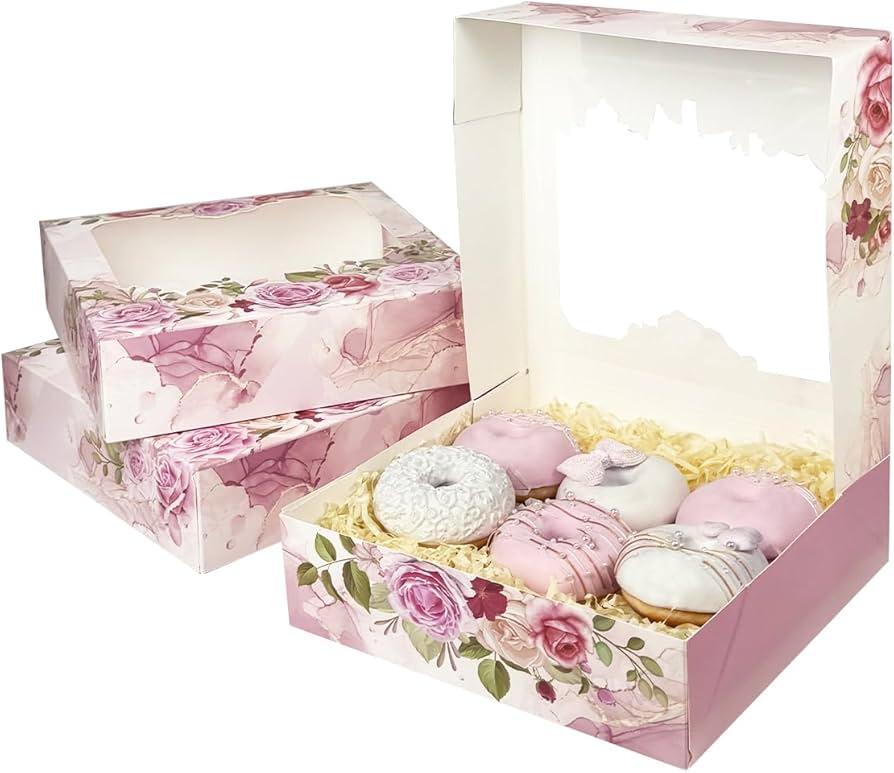 Mother''s Day Auto-pop Up 4pcs Pastry Box with Window 12x12 Inch Donut Pie Boxes Bakery Box for Mother''s Day