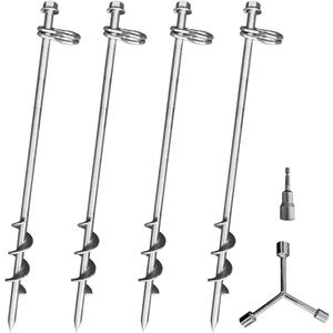 Ground Anchors Screw in - 16 Inch Set of 6 - Tent Stakes Heavy Duty Double Arbitrary Direction Galvanized Kits for Swing and Trampoline Set High Wind Solid Metal Hex Head Dog Tie Out Stake (6)
