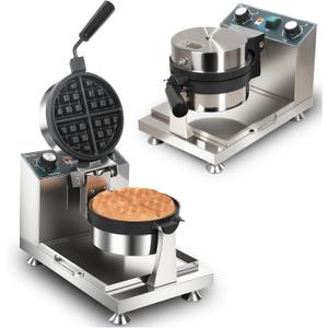 Hehinton 110V 1300W Commercial Belgian Waffle Maker, 180 Degree Rotatable Waffle Baker Machine with 122-572 Temp Control, 0-5min Timer, 7"X1.2" Thick Non-Stick Dough/Batter Round Waffle Maker