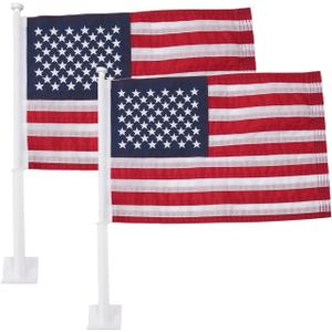 Homissor Car Flag 2 Pack American Flag for Car 12x18 Inch US Flags Embroidered Stars Flagpole with Window Clip Heavy Duty Nylon