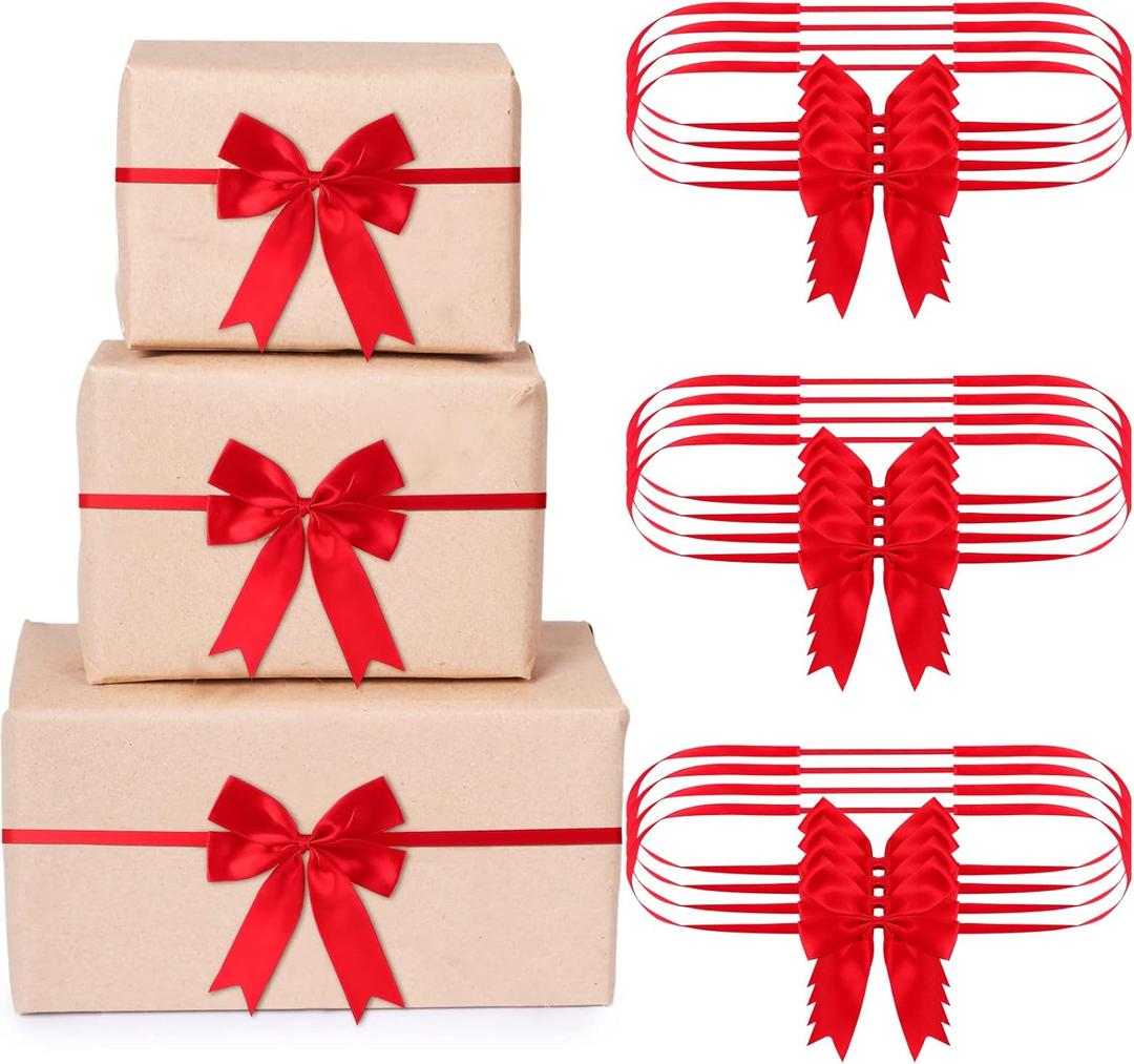 Jetec 24 Pieces Christmas Elastic Bows for Gift Boxes Red Stretch Loops Christmas Elastic Bows for Decoration Gift Wrapping(24-28 Inch,Red)