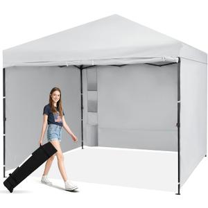 10X10 Comercial Instant Pop Up Canopy Tent with 4 Sidewalls, One Push Setup Center Lock, Portable Sun Shade Shelter for Beach Patio Outdoor Events, Case, 8 Stakes, 4 Ropes, 4 Sandbags (White)