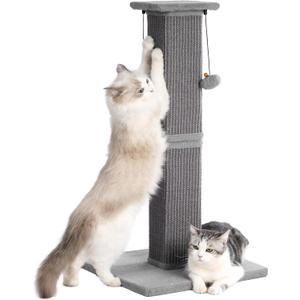 Large Cat Scratching Post with Heavy Duty Base 33" Sturdy Tall Sisal Scracher Post and 2 Interactive Hanging Balls for Big Cats-Grey
