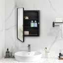 Fundin Plastic Black Medicine Cabinet, Mirror Door with Round Corner Metal Frame, Recessed and Surface Mount Bathroom Medicine Cabinet, 16 x 22 inch Mirror Size