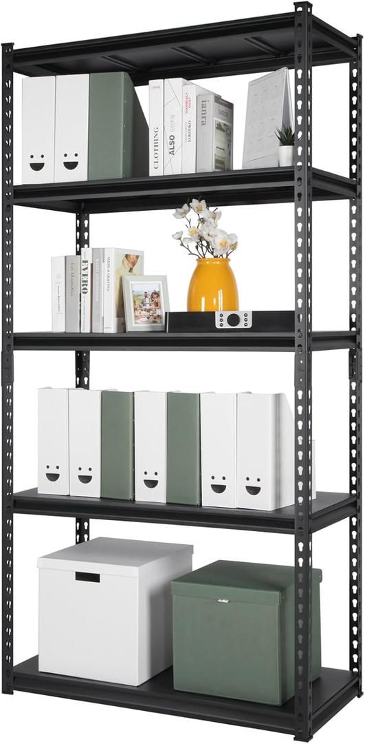 5-Tier Adjustable Storage Shelves Heavy Duty Metal Shelving Unit for Garage, Warehouse, Basement - 35.8"W x 16.5"D x 72"H No Bolt Easy Assembly Industrial Shelves with Tool-Free Height Adjustment (35.8"Wx16.5"Dx72"H)