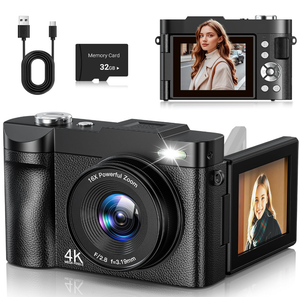 ANVOSCI 4K Digital Camera 50MP Autofocus Vlogging Camera for YouTube with 2.8" 180° Flip Screen, 16X Digital Zoom Camera with 32GB Card for Beginner Boys Girls