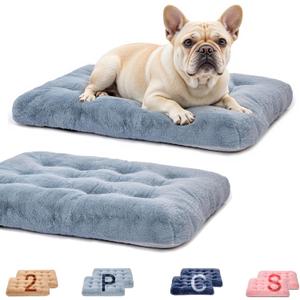 2 Pack Washable Dog Bed, Deluxe Plush Dog Crate Beds with Anti-Slip, Comfy Kennel Pad Pet Sleeping Mat for Large, Medium and Small Dogs (2 Pack x Grey, 29.0" L x 21.0" W x 3.0" Th)