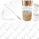 12 Pcs Wedding Umbrellas Bulk, 41 Inch Wedding Stick Umbrellas with Wooden Handle
