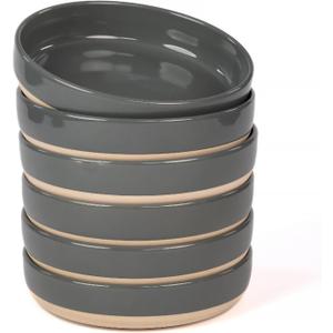 OTAGO 8" Stoneware Salad and Pasta Bowls Set of 6 with Partially Unglazed Base, Scratch Resistant Ceramic Dish Set, Microwave & Dishwasher Safe，Brown, 6 Pieces