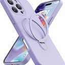Magnetic Stand for iPhone 16 Pro Max, Liquid Silicone, [Compatible with MagSafe][Built-in Kickstand&Ring Holder] Anti-Scratch Soft Microfiber Lining, Light Purple