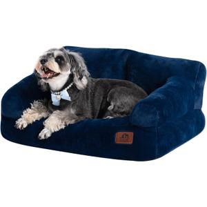 Hollypet Fluffy Plush Pet Cat Couch Sofa Soft Calming Pet Dog Sofa Beds for Medium Small Cats and Dogs, Cobalt Blue (24"L x 18"W x 10"Th)
