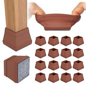 16 PCS Square Chair Leg Floor Protector, Silicone Chair Leg Cover, Furniture Leg Protectors with Felt, Mobile Table Leg Pad, Protect The Floor from Scratches.2 in Brown.