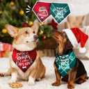 2 x Christmas Dog Bandanas Pets Funny Holiday Costume Gift Xmas Stocking Stuffers - Naughty Nice I Tried, Green Plaid, Medium & Large Breed, 25-75lbs