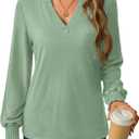 GKBK Womens Long Sleeve Shirts Fall Tops V Neck Business Dressy Casual Blouses with Smocked Cuffs (Green, L)