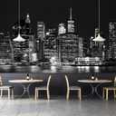 Black City Night Wallpaper Peel and Stick for Living Room 157"x108" | New York Scene Self Adhesive Wall Mural Bedroom