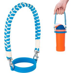 Water Bottle Handle Strap Compatible with Owala & Stanley Cups, Hand-Woven Lanyards Silicone Water Bottle Sling, Carrier, Holder with Strap (Blue)