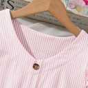 Girl Summer Striped Dress Ruffle Sleeve A Line Swing Casual Midi Dresses Pink 11-12Y (Pink)