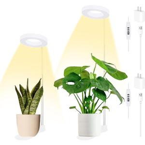 Desk Grow Light for Indoor Plants, Height Adjustable 96 LEDs Full Spectrum Plant Light with Auto On/Off Timer (4/8/12H), 3 Lighting, 10- Dimmable for Succulents, Small Plants (White, 2 Pack)
