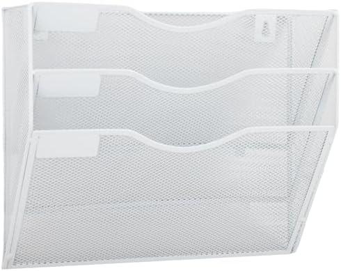 3 Pocket Mesh Hanging Wall File Organizer, Wall Mounted Mail Paper Document Folder Holder, Clipboard Storage Organization Magazine Rack with Nametag Label for Office Home School,