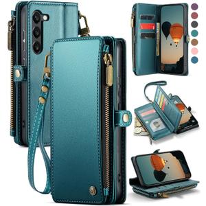 Defencase Compatible with Samsung Galaxy S23 Plus Case Wallet with RFID Blocking Card Holder for Women Men, PU Leather Magnetic Snap Flip Zipper Strap Phone Case Fit for Galaxy S23 Plus 5G 6.6", Green (Fashion Blue Green)
