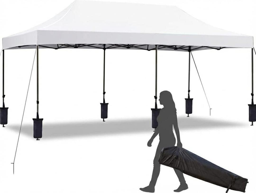 CABIHOME 10X20FT Instant Pop Up Canopy Tent, Beach Tent with One Push Setup, Heavy Duty Canopy Set, Waterproof & UV Protected, Outdoor Canopy for Commercial Events, Camping, Backyard Parties, White