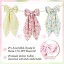 Spring Floral Bow Garland, Pink Gingham Fabric Bow Banner, Vintage Spring Flower Bows Hanging Garland for Mantel Wall Decor, Garden Floral Baby Shower, Birthday, Wedding, Flower Tea Party Decorations