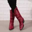 SelRoys Cowboy Boots for Women Cowgirl Mid Calf Western Boots Embroidered Stitched Pointed Toe Chunky Block Heel Brown Red Black US5-11 (Red, S)