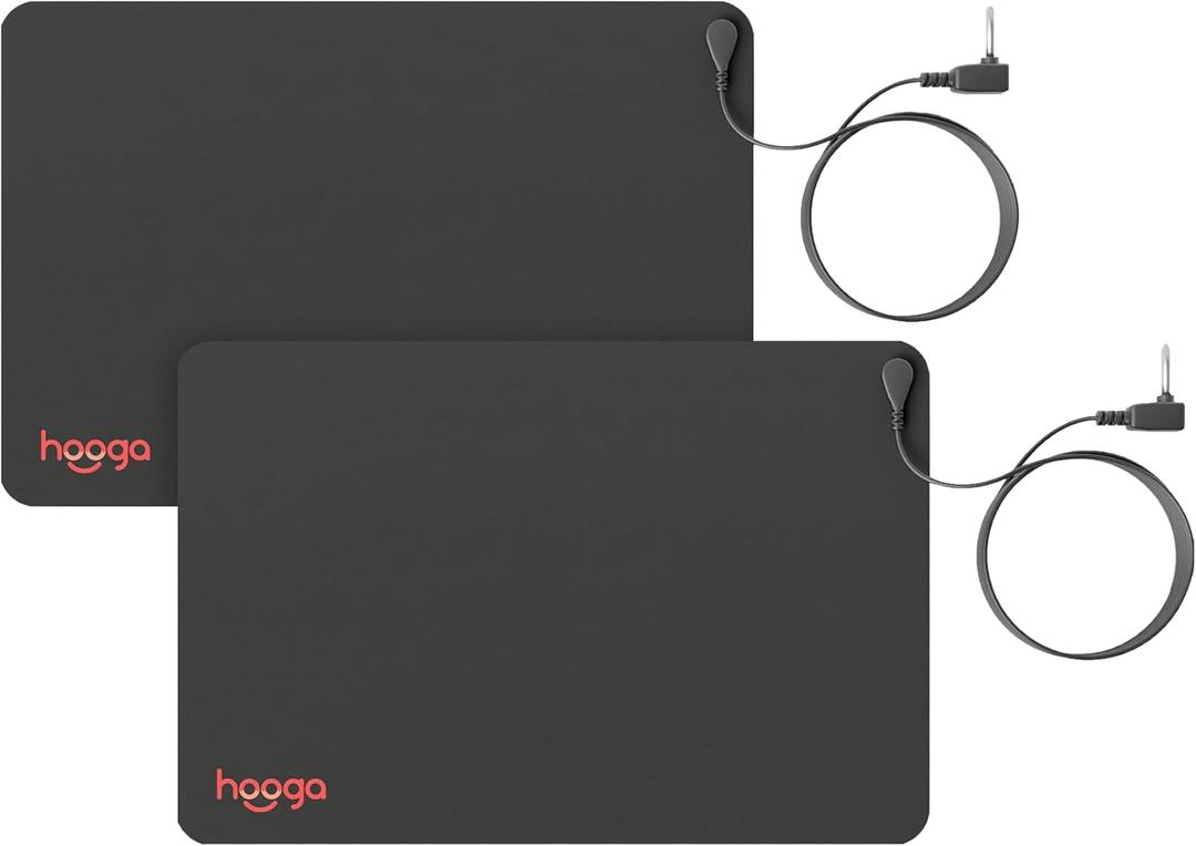 Hooga Grounding Mat 2 Pack for Sleep, Energy, Pain Relief, Inflammation, Balance, Wellness. Earth Connected Therapy. Indoor Grounding at Home, Office, Work. 15 Foot Cord Included. Conductive Carbon